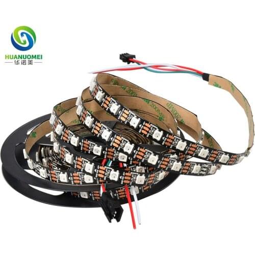 5V 60LEDs/m WS2812B RGB LED Strip WS2812 5050 SMD Pixel Light WS2811 Flexible Tape TV Lamp 5M/Roll Black PCB Non-waterproof IP20