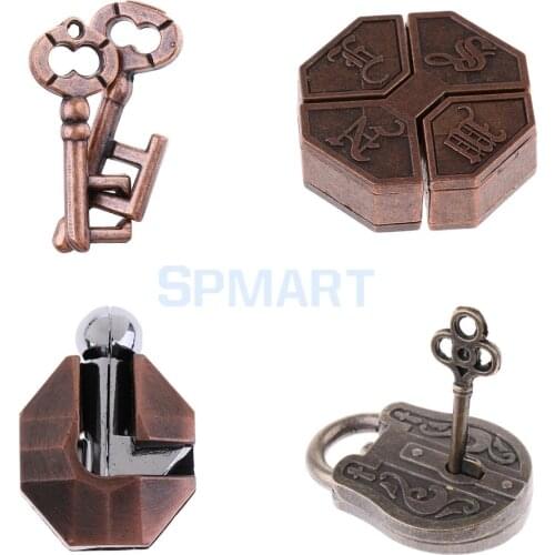 4x Alloy Vintage Lock Interlocking Puzzles Brain Teaser Development Kids Adults Mind Game Toy IQ Thinking Test Magic Trick Gift