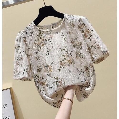 Vintage Lace Hollow Out Embroidery Women T-Shirts Summer New 2021 Sweet Style Short-Sleeved Slim Elegant Female Pulls Tops Tees