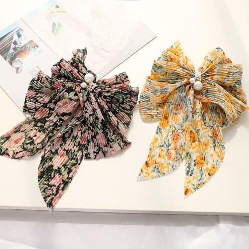 1PC Two Layers Printed Fabric Bow Spring Elegant Satin Barrettes Hair Clips Hairpins Ponytail Hair Accessories Hair Ornament Hot