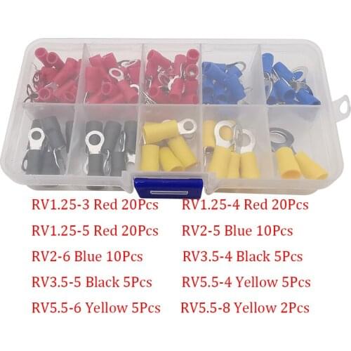 102Pcs/Box RV Ring Terminals Wire Crimp Kit Connector 10 Kinds RV Copper Insulated Cold Pressed Cord Pin End Butt Terminal Set