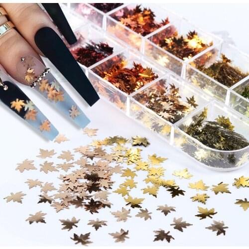 3D Mirror Sparkly Fall Maple Leaf Sequins Glitter Flakes For Nail Art Decorations UV Polish Xmas Manicure Autumn Design RK140163