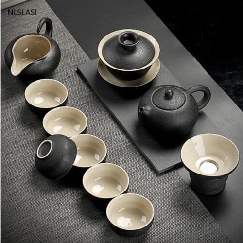 9 pcs/set Chinese black crockery ceramic Tea sets Exquisite porcelain teapot Handmade kettle teacups Household teaware drinkware