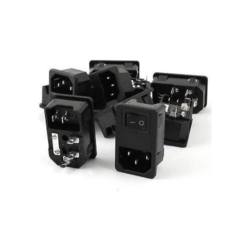 AC 250V 10A Rocker Switch IEC320 C14 Male Plug Power Inlet Socket w Fuse 10Pcs