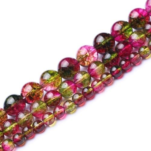 6-14mm Round Red Green Tourmaline Faux Crackle Beads Natural Stone Beads For Jewelry Making Beads 15'' DIY Beads Trinket Gift