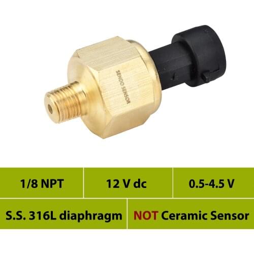 12 v pressure sensor, 0 to 75 psi, 100, 150 psi, 15, 30, 50 psi, 10 bar, 16 bar, 25, 40 bar, signal 0.5 to 4.5V, 1 8 NPT thread