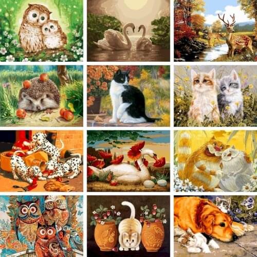 Gatyztory Frame Paint By Numbers For Adults Kids Animals Handpainted Oil Painting Cats Dogs Canvas Drawing DIY Gift Wall Home De