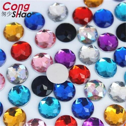 Cong Shao 300pcs 10mm Colorful Round Acrylic Rhinestone trim Flatback stones and crystals DIY Wedding Dress Accessories CS671