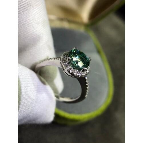 Geoki 1 Ct Passed Diamond Test Round Green Moissanite Ring 925 Sterling Silver Perfect Cut Emerald Rings Luxury Wedding Jewelry