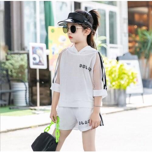 2021 Korea style girls 2 pcs set t-shirt+ shorts fashion cotton summer girls suit 4-9t A822