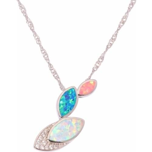 Colorful Fire Opal Leaf Crystal Pendant Necklace for Women Ladies Luxury Leaves Sweater Chain Necklace Fashion Boho Jewelry Gift
