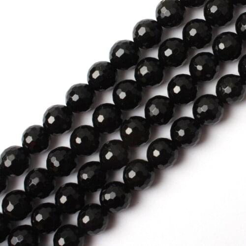 Round faceted black agates beads natural stone beads DIY loose beads for jewelry making strand 15" wholesale