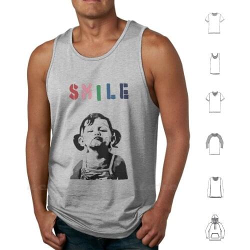 Banksy-Smile Tank tops vest 100% Cotton Girl Funny Fire Riot Rat Rats Panda Rage Flower Classic Provocative Censored
