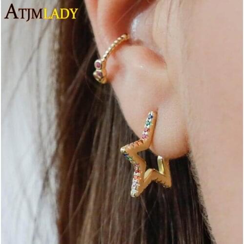 Star Geometric fashion classic earring 925 sterling silver gold filled colorful rainbow cz paved Star earring Christmas gift