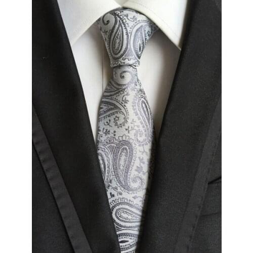 8cm Mens Ties Gray Paisley Necktie for Man