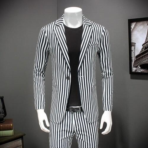 Striped Business Suit White Jackets 2020 Spring Smart Casual Tuxedo Slim Fit Formal Blazers For Men Latest Coat 4XL #872