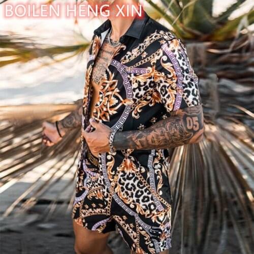 2021 Men Hawaiian Sets Printing 2021 Summer Short Sleeve Button Shirt Beach Shorts StreetwearCasual Mens Suit 2 Pieces M-3XL