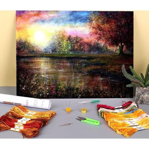 Natural Scenery Everlasting Love Printed Fabric 11CT Cross Stitch Kit DIY Embroidery DMC Threads Needlework Hobby Wholesale