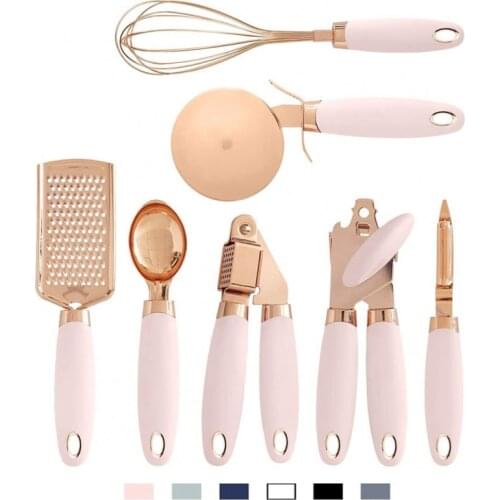 Stainless Steel Garlic Press Can Opener Spoon Peeler Cheese Grater 7-piece Set Of Copper-plated Gadgets Kitchen Accessories
