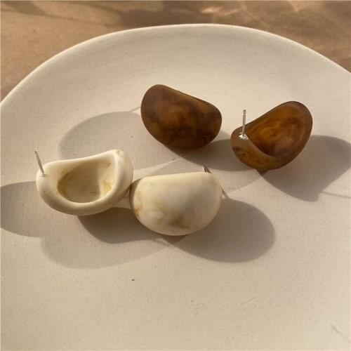 Koreas Same Style New Temperament Retro Resin Meniscus Everyday All-match Hong Kong Flavor Earrings Jewelry for Women Girls