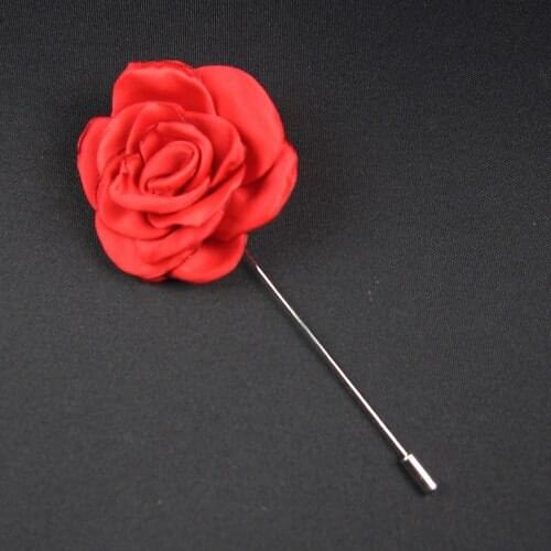 Wholesale 12pcs/lot 2'' Satin burnt edge rose silk flowers stick pin Wedding brooch pin FreeShipping