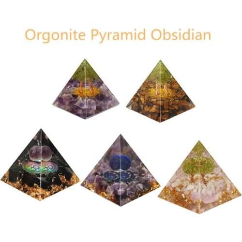 Orgonite Pyramid Obsidian Amethyst Olivine Tiger Eye Stone For Anti-stress Calmness Healing Crystal Gemstone Pyramid Stones