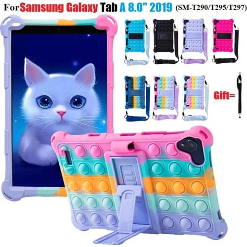 Rainbow Silicone Case for Samsung Galaxy Tab A 8.0 2019 Tablet ShockProof full body Stand for SM-T290 T295 T297 with Pen + Strap