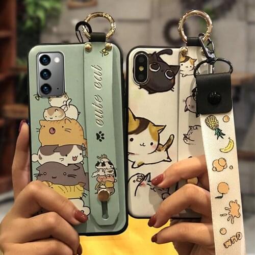 Wrist Strap Kickstand Phone Case For Samsung Galaxy Note20 Original Anti-dust Soft Lanyard Cute