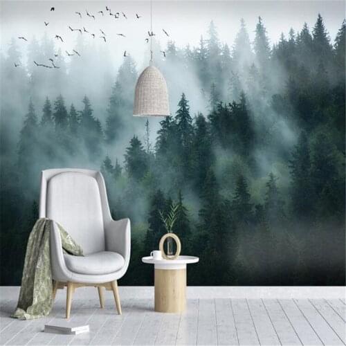 3D Self Adhesive wallpaper mural Nordic minimalist smoke landscape birds forest living room bedroom background wall Waterproof