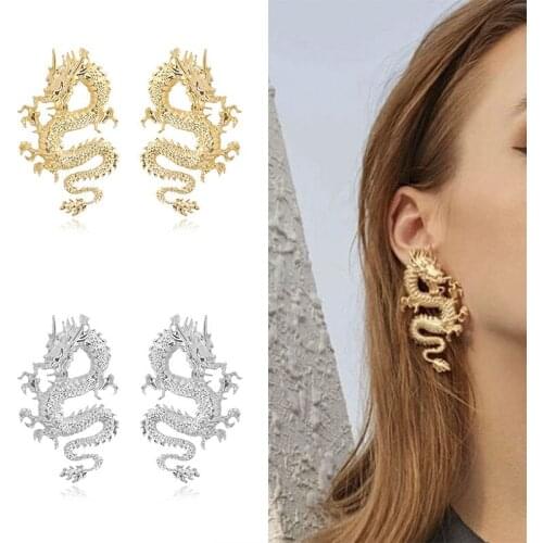 Hot Dragon Statement Earrings Cuff Earrings Meta Punk Style Snake Shape Fashion Jewelry Firery Dragon Stud Earrings