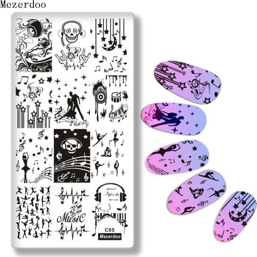Rock Music Theme Stamping Template Notes Piano Pattern Musical Instrument Rectangle Nail Art Image Plate DIY Manicure Tools C05