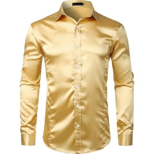 Silk Satin Shirt Men 2018 Brand New Slim fit Long Sleeve Dress Shirt Mens Casual Social Shirts for Business Man Chemise Homme