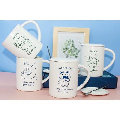 Cute Simple Simple Strokes Ins Bear Animal Cartoon Ceramic Cup Milk Cup Coffee Cup Japanese Girl Mark