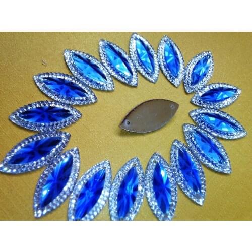 Blue colour Rhinestones Sew on crystal navette shape flatback 11*24mm stones resin gemstones for dress 60pcs/lot