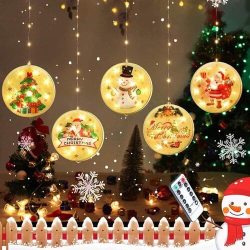 LED Night Light Hanging Fairy Lights Round 3D Santa Claus String Lamp With Suction Cup And Remote For Home Christmas Decoration