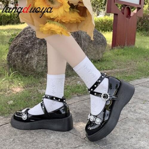 Sweet Lolita Shoes Platform Round Head Thick Heel Cross Bandage Women Shoes Kawaii Shoes Cosplay Mary Jane Shoes Heart Buckle