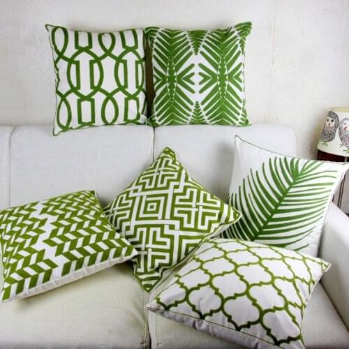 Green Embroidery Cushion Cover Geometric Leaves Moroccan Pillow Case with Embroidered For Sofa Seat Simple Home Decor 45*45cm