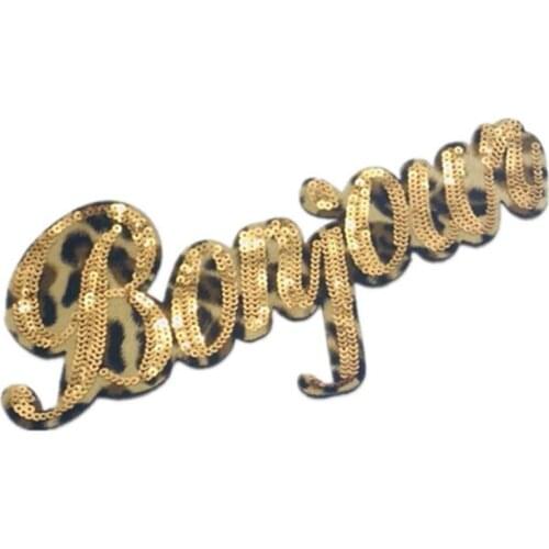 T shirt Women patch sequins 31cm Leopard print Bonjour deal with it biker patches for clothing stickers t shirt free shipping