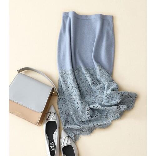 100% cashmere lace skirt women fashion spring autumn elegant black skirt