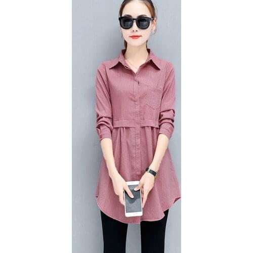 Chemisier Femme 2021 Spring Autumn Striped Long Shirt Women Button Long Sleeve Womens Tops Vintage Blouse Shirts Woman Clothes
