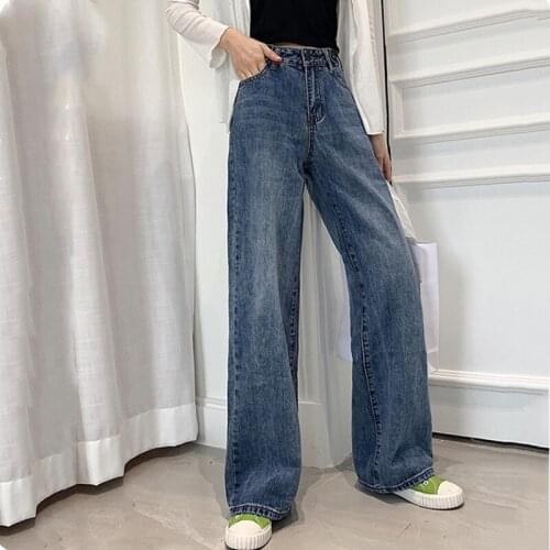 Woman Jeans High Waist Clothes Wide Leg Denim Clothing Blue Vintage Quality 2021 Fashion Harajuku Straight Pants