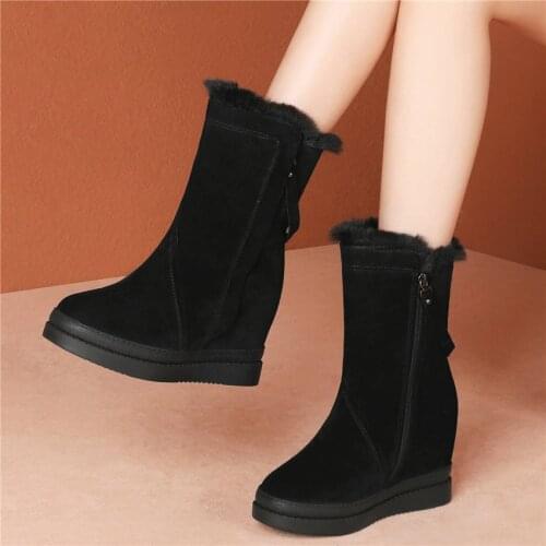 Winter Trainers Women Genuine Leather Wedges High Heel Snow Boots Female High Top Round Toe Pumps Platform Oxfords Casual Shoes