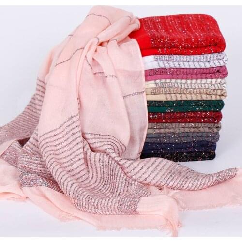 Women glitter stripe scarf solid color shimmer shawl plain cotton scarves muslim hijab wrap long pashimina wrap head scarf 20pcs