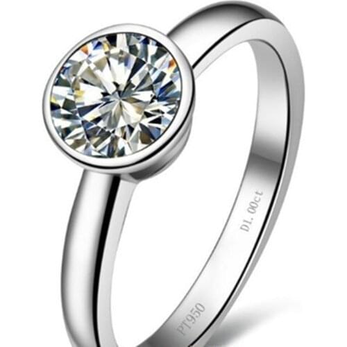 Lovely Round 1CT Certificate Brilliant Moissanite Solid 18K White Gold Women Promise Ring Fine White Gold Au750 Female Ring