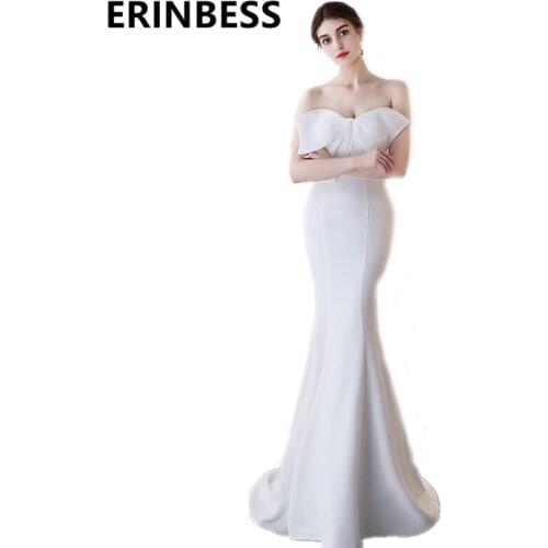 Robe De Soiree 2019 New Sexy White Mermaid Prom Dresses Boat Neck Long Floor Length Women Formal Party Dresses With Bow