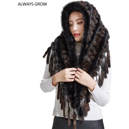 Winter Women Mink Fur Shawl Scarf Natural Color with Hook Fashion Beautiful Warm