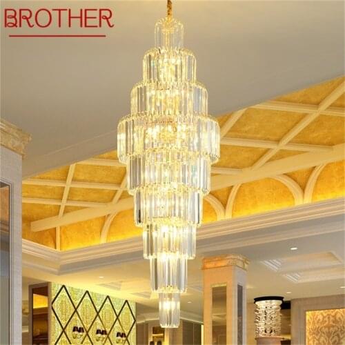 BROTHER Gold Chandelier Fixtures Modern Luxury Crystal Pendant Lamp Light Home LED for Stairs Hall Decoration