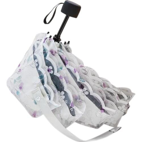 Lace Sun Umbrella 5-Folding Double Layer Anti-UV Sun and Rain Dual-Purpose Parasol Ladies Umbrella