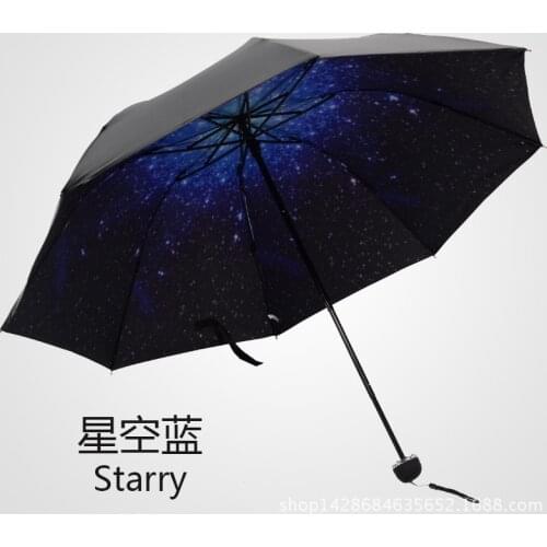 Starry sky anti-uv sun-shading sunscreen vinyl folding sun umbrella black fashion new parasol cheap price quality design
