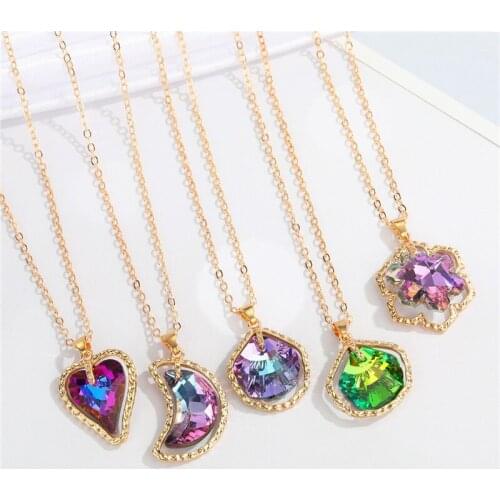 1Pcs Shiny Crystal Moon Heart Necklace For Women Gift Jewelry Minimalist Bling Snowflake Shell Shape Geometric Clavicle Chain